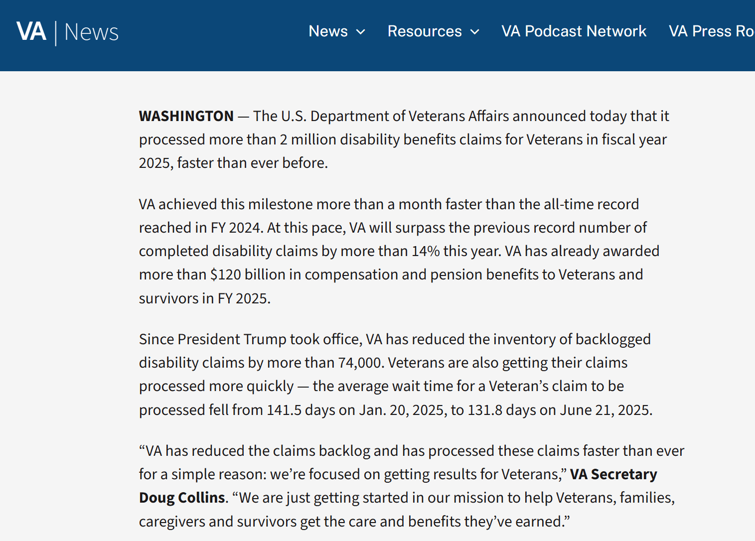 White House Press Release